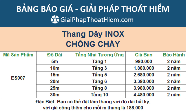 Gia Thang Day Thoat Hiem INOX Chong chay ES007